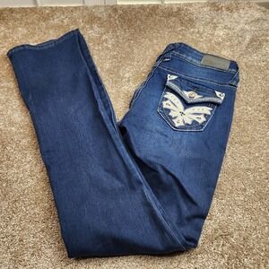 Hydraulic Lola Curvy Dark Wash Butterfly Embroidered Straight Leg Jeans Size 3/4